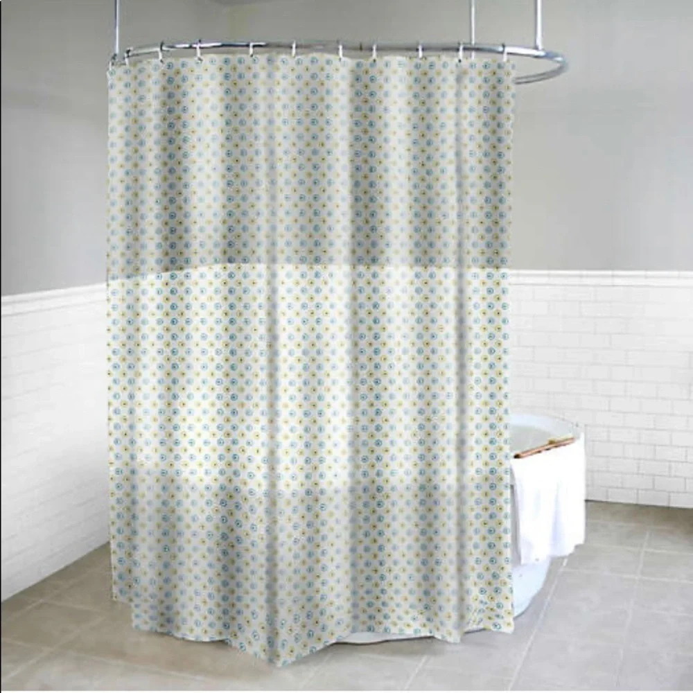 Dot Azure Shower Curtain in Yellow Metal Grommets
